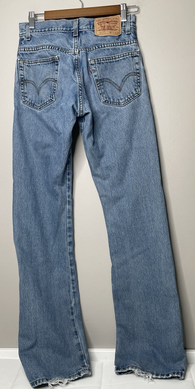 Levi’s 517 Jeans Mens 29x34 Blue Bootcut Y2K Made Mexico Distressed Hem